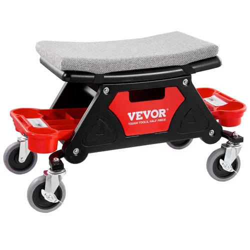 VEVOR Heavy Duty Rolling Mechanic Stool - 300lbs Load, 4" Bump-Smooth Wheels/Casters, 3 Slide-Out Trays & 1 Drawer, 15.4" Easy Reach, Compact Design Automotive Maintenance Tool for Home Garage, Mechanic Stuff Father's Day Gift