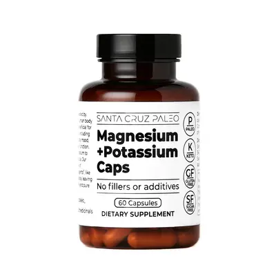 Santa Cruz Paleo Magnesium + Potassium Caps - 30 Servings, 60 Capsules - Supports Brain, Muscle, Bone, Mood, and Energy Health - Supplement for Men and Women with Magnesium Glycinate, Potassium Citrate - Paleo, Keto, Sugar & Gluten Free