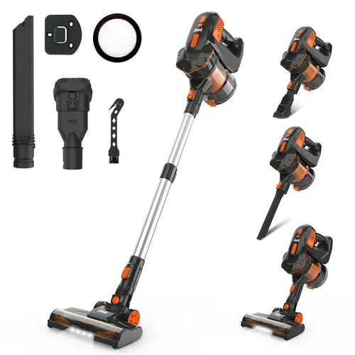 INSE Cordless Stick Vacuum Cleaner Appliances - 6-in-1, 12000Pa Strong Suction, 2200mAh Detachable Batteries, 45mins Long Runtime, Lightweight Design, Motorized LED Floor Brush, Easy to Use for Hardwood Floors & Pet Hair