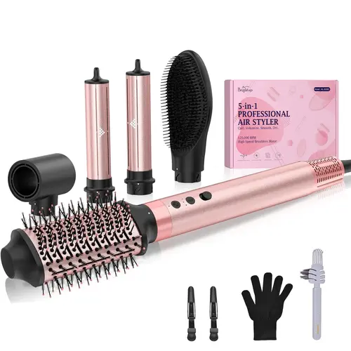 Brightup 5-in-1 Professional Hot Air Styler - 110000 RPM Multi-Styler with Brushes, Auto Rotating Curler for Smoothing, Blowout Hair & Curl Routine, Ideal Mother's Day/Christmas Gift techvibes