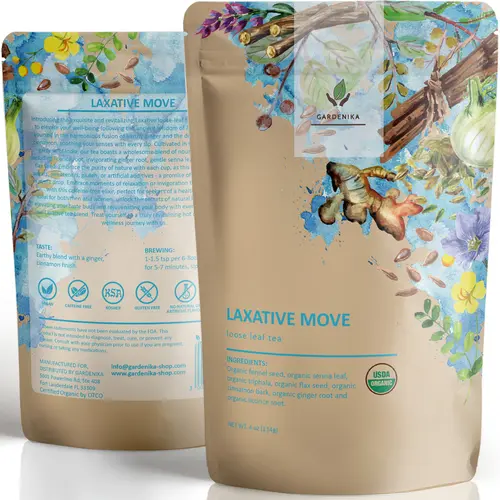 Gardenika Organic Laxative Loose Leaf Tea, Caffeine-Free, Herbal Natural Ayurvedic Blend with Fennel, Ginger, Senna, Cinnamon - 4oz Beverage