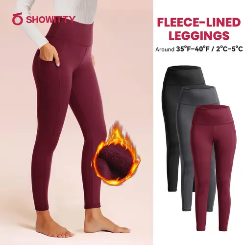 SHOWITTY Womens High Waisted 1/2/3 Pack Fleece Lined Leggings with/without Pockets – Thermal Warm Yoga Pants for Winter Workout & Everyday Wear