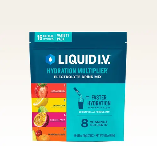 Liquid I.V. Hydration Multiplier Variety Pack - Lemon Lime, Passion Fruit, Strawberry, Tropical Punch - Hydration Powder Packets, Electrolyte Powder Drink Mix, Single-Serving Sticks, 16 Servings