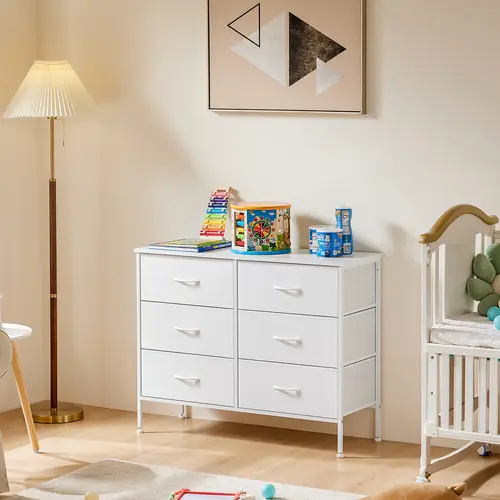 Sweet Furniture S-6 Fabric Wood Drawer Dresser - Dresser Style Furniture for Apartment, Multiple Storage Drawers, Storage Cupboards Cabinets, Indoor Organizer Cabinet Solution for Bedroom