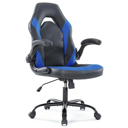 Sweet Furniture Modern Durable Gaming Chair - Ergonomic Adjustable Swivel Executive Office Chair with Flip-Up Adjustable Armrests, High-Back PU Leather Armchair, Assembly Required