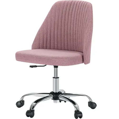 【Deal】Sweetcrispy Single-Seat Armless Task Chair - Modern Fabric Curved Back Swivel Adjustable Vanity Chair with Wheels, Mid-Back Small Space Home Office Desk Seating, Great for Study or Bedroom