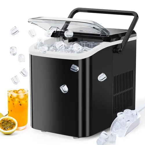 【Deal】SweetFurniture Countertop S-Ice Making Machine, Portable Self-Cleaning Icemaker with Scoop, Basket, Handle, 9 Cubes in 6 Mins, 2 Sizes of Bullet Ice