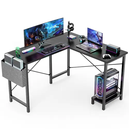 【Summer Sale】Sweet Furniture S -  L Shaped Computer Corner Desks Gaming Desk PC Table with CPU Stand Side Bag for Home Office Dorm Sturdy, 50 Inch