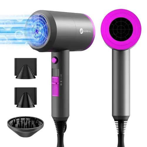 Slopehill Professional Ionic Corded Hair Dryer - 1800W Adjustable Speed Blow Dryer with Constant Temperature, Ionizer, Magnetic Blow Attachments, Low Noise, Heat Protection, 2 Concentrator Nozzles, Curl Defining Diffuser, Safety Plug (Christmas Gift), Adj