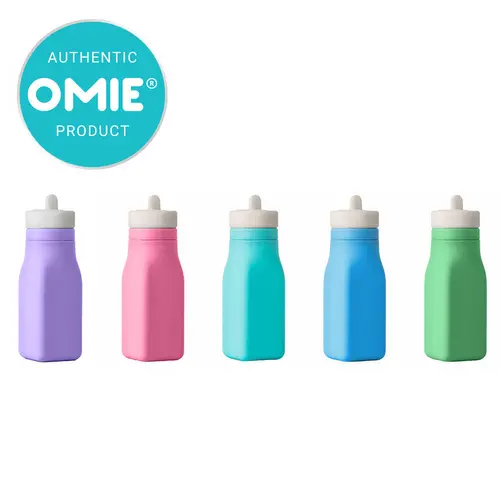 OmieBottle® 8.7oz Reusable Kids Silicone Flip & Sip Straw Water Bottle - Leakproof, Washable, Drink-Friendly, Lid-Included, Box-Ready Fit for Redesigned OmieBox® - TTS