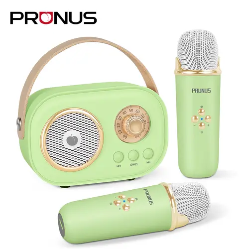 PRUNUS C20 Palm-Sized Bluetooth Speaker (0.6lb, 4.1x2x2.8in) - Wireless Microphone, 6 Sound Modes, Stereo Audio, Deep Bass, USB Type-C, Rechargeable Battery, 4H Playtime for KTV, 2 Mic Singing, Gifts for Girls