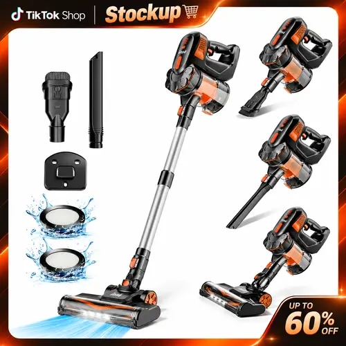 【Stockup】2026 New V770 Cordless Stick Vacuum Cleaner, 25000Pa Cordless Vacuum with 100Airwatts, 2200mAh Battery, 45min Runtime, 6-in-1 Lightweight Design, HEPA Filter, Anti-Tangle Brush for Pet Hair, Hardwood Floors