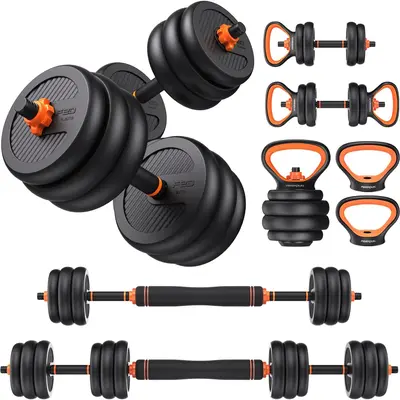 FED Fitness FEIERDUN Adjustable Dumbbells Set 20/45/70/90lbs, 5-in-1 Free Weights with Connector, Convert to Barbell/Kettlebell/Push-Up Stand, Home Gym Equipment for Men & Women#Summervibes