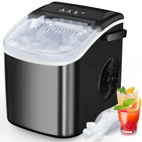COWSAR Countertop Bullet Ice Maker - DIY Building Block-Compatible Custom Front Panels, 9 Pcs in 6 Mins Fast Ice Making, 27lb/Day, Compact Portable Smart Control Self-Cleaning Kitchenware Icemachine for Home, Office, Party