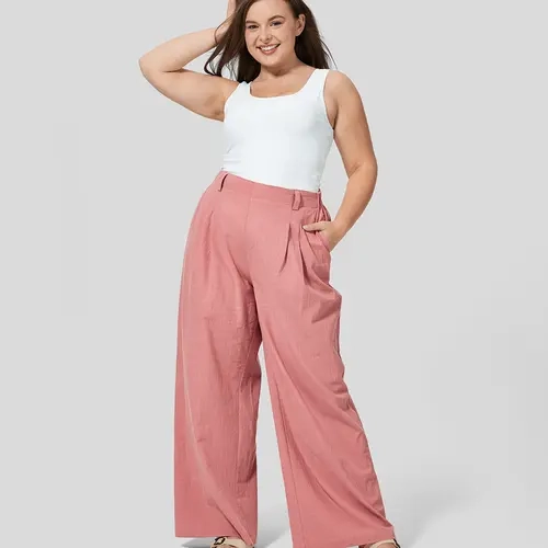 Halara Flex High Waisted Pocket Wide Leg Flowy Casual Linen-Feel Plus Size Pants