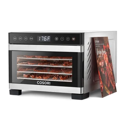 COSORI Compact Stainless Steel Dehydrator - 480W Food Dehydrator with 5 Trays, 48H Timer, Temperature Control for Even Drying of Jerky, Herbs, Stainless Steel Dehydrators