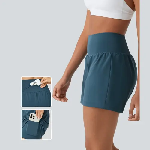 Halara SoftlyZero Airy Super High Waisted 2-in-1  InstantCool Yoga Shorts 5'' with Pockets-Longer Length