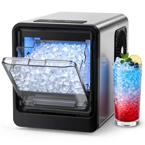 COWSAR Compact & Portable Stainless Steel Countertop Chewable Nugget Ice Maker Kitchenware, 4 Mins Fast Making, 35Lbs/Day, 2-Way Water Addition, Self-Cleaning, Includes Ice Scoop for Home Kitchen