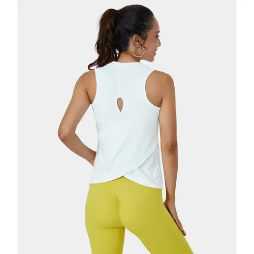 Halara Cut Out Crossover Hem Solid Yoga Tank Top Activewear Fitness Workout Vest