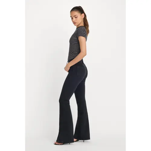 Jeanius by Good American High Rise Pull On Flared Jeans | Black001