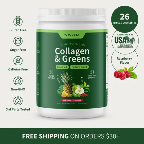 Snap Supplements - Collagen & Greens Powder - 30 Servings - Natural Supplement - Raspberry Flavor Healthcare Dietary