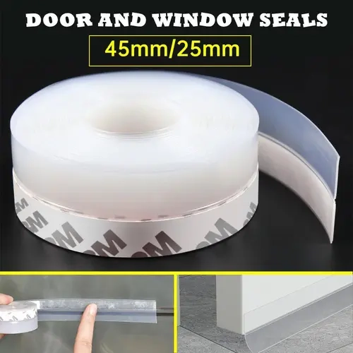 【BackToSchool】Translucent Self-Adhesive Silicone Seal Strip Roll, 16ft Long Run (5m Length) 45mm Door and Window Sealant, Weatherproofing for Aluminum Windows, Glass/Plastic Sliding Doors, Wardrobes with Long-Lasting Grip