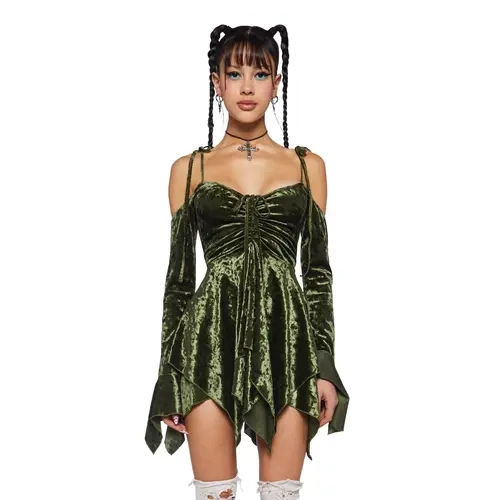 F is For Fairies Handkerchief Dress - Olive Velvet