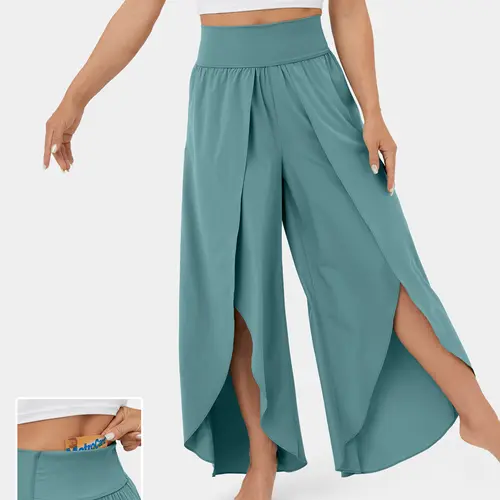 Halara Breezeful High Waisted Back Waistband Pocket Palazzo Flowy Split Wide Leg Quick Dry Casual Pants