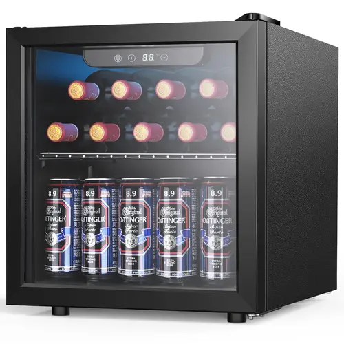 COWSAR Compact Mini Bar Fridge - Freestanding Beverage Cooler for Beer & Wine Lovers, Glass Door, Adjustable Shelving, 12-Bottle, 48-Can Cooling Capacity for Small Spaces (Refrigerators Category)