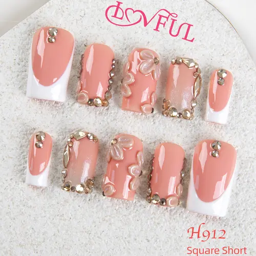 Lovful Square Regular Length 1" Inimitable Handmade Acrylic Press-On Nails for Art Designs | 10PCS Reusable,Salon Quality,Link1 H12-H280 #SohoChic