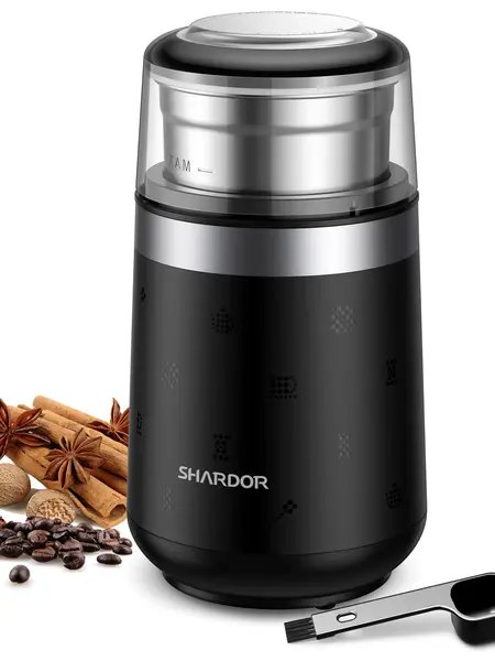SHARDOR Adjustable Coffee Grinder Electric, Super Silent Electric Coffee Bean Grinder with Time-Memory Adjustment and Multi-Functional Stainless Steel Cup for Spices, Herbs, and Nuts Grinding, Black. summervibes Espresso Maker coffee bar station