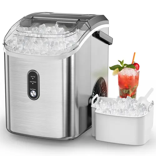 COWSAR Countertop Portable Icemaker - Residential Nugget Ice Machine, 33lbs/Day Output, 1.5h Basket, 1-Click Design Start, Self-Cleansing Compact Kitchen Appliance for Home Bar Party