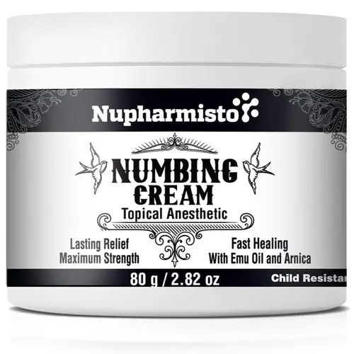 Nupharmisto Tattoo Numbing Cream: Maximum Strength Lidocaine & Menthol for Long-Lasting Pain Relief During Tattoos, Piercings, and Waxing