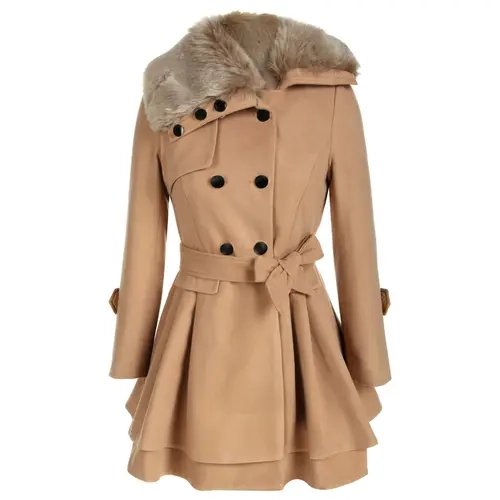 ZEAGOO Women's Thickened Fitted Long Sleeve Wool Trench Coat - Special Clothing for Women, Faux Fur Lapel, Double-Breasted, Adjustable Cuff, Back Buttons, Winter Warm Penny Lane Jacket, S-2XL, Hand Wash, Soft Faux Fur Feel
