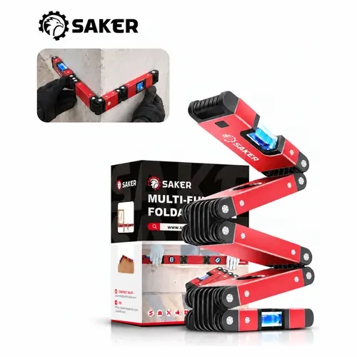 Saker Multi‑Function Foldable Level, 28‑Inch Bubble Level Hand Measuring Tool with Multi‑Angle Measurement, TPR Endcaps, Oxidation Processed Build, Space Saver Design for Woodworking, Stairs, Pipes Precise Leveling
