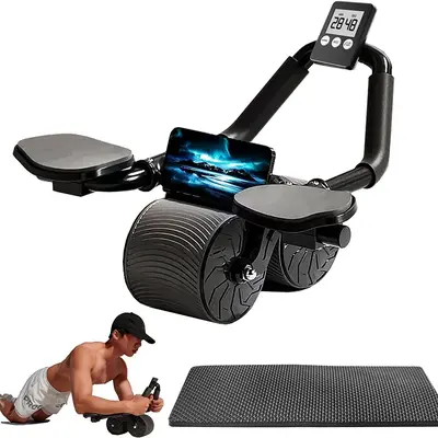 Automatic Rebound Fitness Wheel - Core Abdominal Trainer with Timer, Abdominal Workout Machine for Home Gym Abs, At-Home Workout Machine