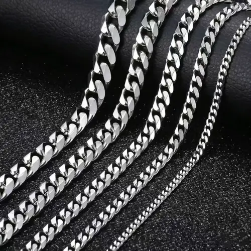 3/5/7/9/11mm Men's Silver Color Necklace Stainless Steel Cuban Link Chain For Mens Womens Basic Chokers 18-30inch Valentine Birthday Gift