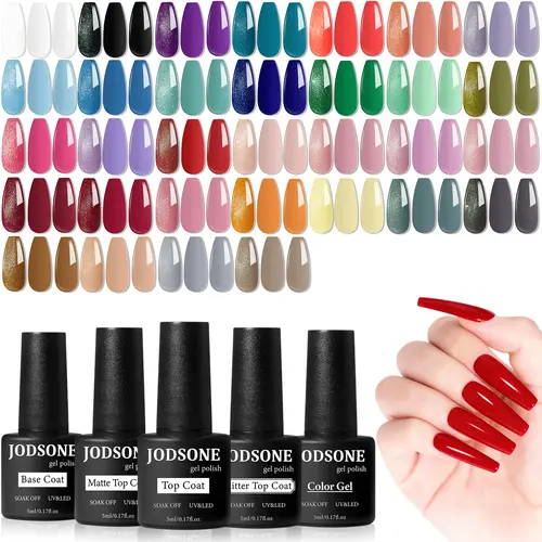 JODSONE 36 PCS Gel Nail Polish Set with 32 Colors Gel polish Kit Base Coat No Wipe Matte GlossyTop Coat Nail Polish Set Green Blue Red Pink Summer nail Collection Gifts for Women#SummerVibes