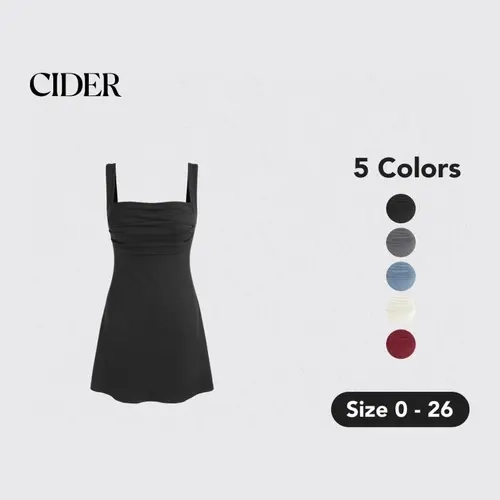 Cider [5 colors, Size 0-26] Ruched Square Neck Mini Dress