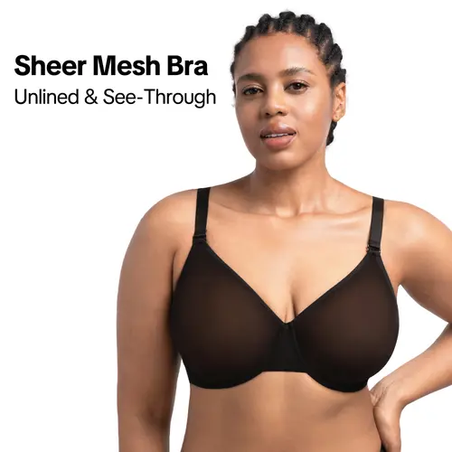 HSIA Enchante Unlined Plus Size Smooth No Lace & Lace Semi Sheer Mesh Underwire Full Coverage Minimizer Bra with Convertible Straps & Smoothing U-Back Invisible Look for Curvy Women