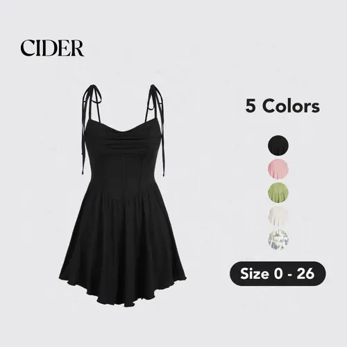 Cider [5 colors, Size 0-26] Cowl Neck Corset Knotted Ruffle Mini Dress
