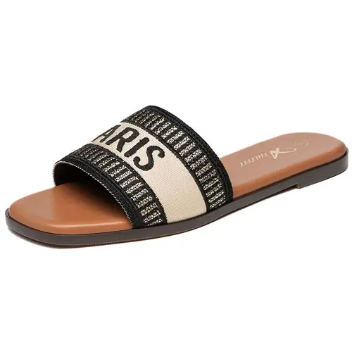 Athlefit Women's PU Ankle Flat Slide Sandals - Comfortable Braided Slip-On Female Footwear with Breathable Sole for Fashionable Casual Wear