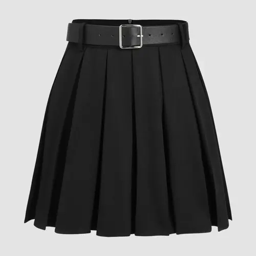 Cider  Solid Pleated Mini Skirt With Belt