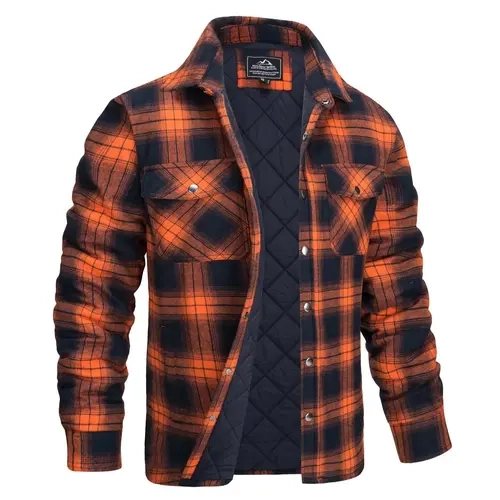 MAGCOMSEN Men's Collared Checked Cotton Quilted Flannel Jacket - Lightweight, Thick Padded, Button-Down, Long Sleeve, 5-Pocket, Polyester Interlayer, Windproof Insulated, Work, Men's Business Casual, New Year Winter Outwear