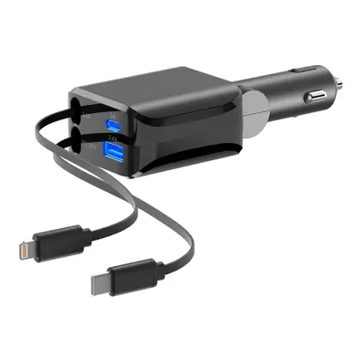 100W 4-in-1 Retractable Vehicle Charger, Fast Charging Supported Multiport Type C Adapter with Lightning Cable & Dual Ports – Universal Charging Solution for iPhone, iPad, Samsung, Google Pixel