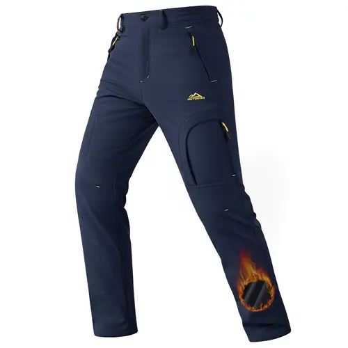 MAGCOMSEN Men's Winter Heat Trapping Pants - 5-Zip Pockets (1 Right Back Zipper Pocket), 8% Spandex, Fleece Lined, Water-Resistant, Sports Skating Snow Ski Outdoor Pants