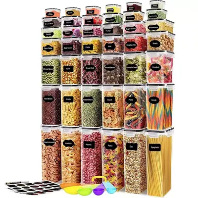 AISOON 68/32 PCS Plastic Food Storage Container Set - BPA-Free, Food-Safe, Airtight Resealable Lidded Containers with Grain Dispenser, Stackable Kitchen Organizer Storage for Pantry