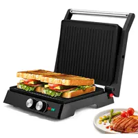 SUSTEAS Upgraded Corded 3-in-1 Electric Indoor Grill & Sandwich Maker, 1500W Power, Stable Non-Slip Base, Non-Stick 2 Large Grill Plates, 365°F-410°F Adjustable Knob, Drip Tray, 11.35x9.25in Kitchen Appliance for Burgers