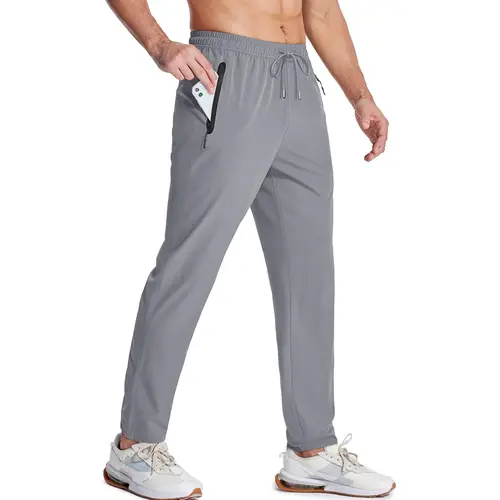 MAGCOMSEN Men's Lightweight Quick Dry Hiking Athletic Joggers - Adjustable Stretch, Breathable Drawstring Quick Dry Joggers with 2 Large Side Zipper Pockets for All Seasons Outdoor Sports, Workout