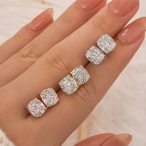 Effinny Stunning 2.0ct Cushion Cut Stud Earrings for women, 925 Sterling Silver Earring, 5A Cubic Zirconia Elegant Earrings, Adults